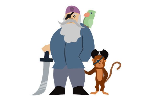 Pirate with a Monkey and Parrot - Cartoon Piraten Craft Cut-bestand Door Creative Fabrica Crafts