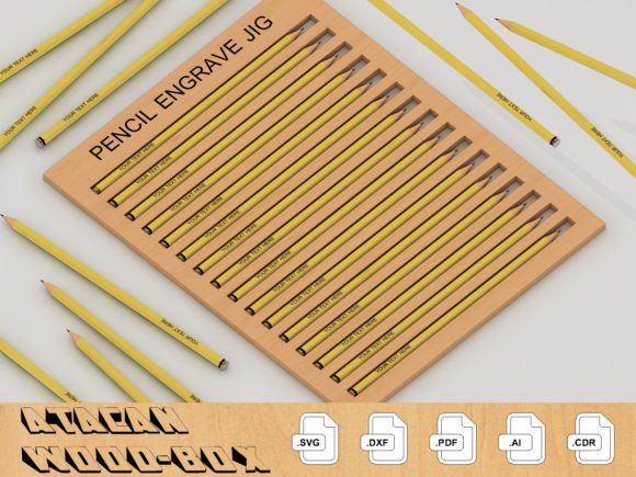 Laser Cut Pencil Jig - Engraving Pencils Gráfico Caja de Sombras 3D Por atacanwoodbox
