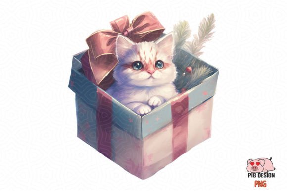 Cute Cat with Gift Box Sublimation Gráfico Manualidades Por PIG.design