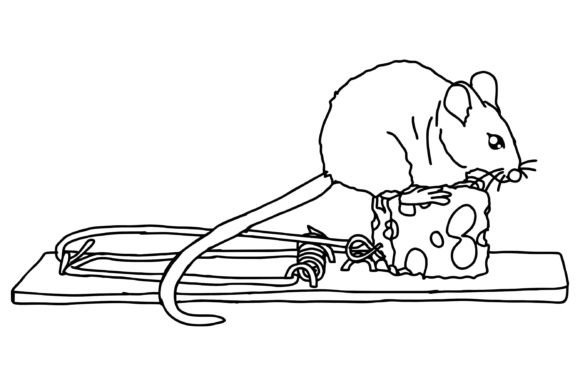 Mouse Standing on a Trap Line Art Vector Gráfico Manualidades Por Arief Sapta Adjie