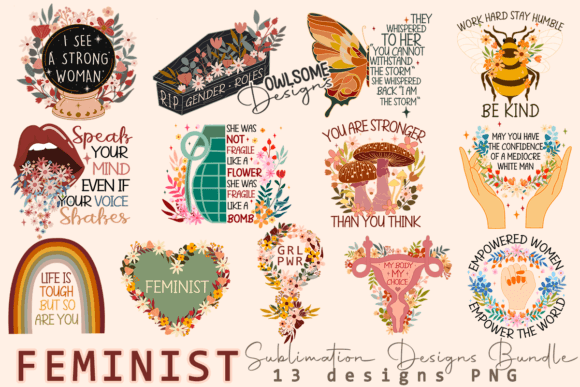 Feminist Strong Woman Sublimation Bundle Graphic Crafts By owlsome.designs