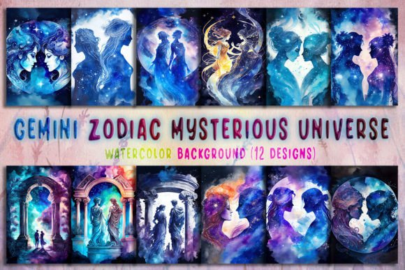 Gemini Zodiac Signs Background Bundle Illustration Fonds d'Écran Par Meow.Backgrounds