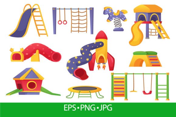 Kids Playground Elements, Children Park Graphic Illustrations By frogella.stock