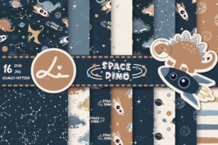 Cute Dinosaurs Astronauts in Space Graphic Patterns By lindoet23 1