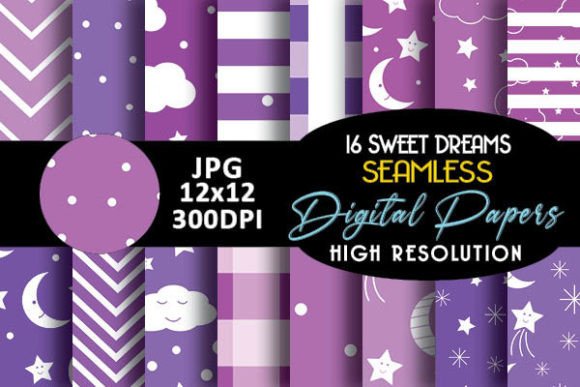 Purple Sweet Dreams Digital Papers Illustration Modèles de Papier Par Grafixeo