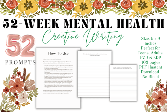 52-week Mental Health Creative Prompts Graphic KDP Interiors By Nora as