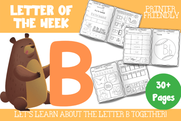 Pages of Letter B Themed Workbook Grafika PreK Przez Caffeinated Ever After