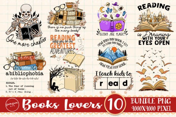 Reading Lovers Bundle PNG Sublimation Graphic Crafts By Samsam Art