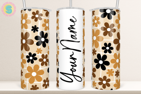 Retro Daisy Add Your Name Tumbler Wrap Graphic Crafts By Sunshine Design