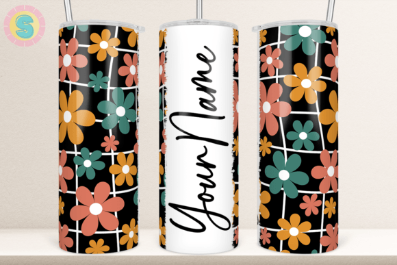 Retro Flower Add Your Name Tumbler Wrap Graphic Crafts By Sunshine Design