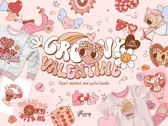Retro Groovy Valentine Clipart Bundle Graphic Illustrations By huxmay