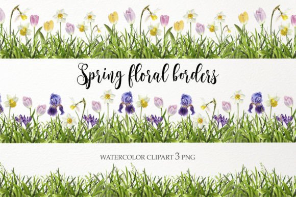 Grass Clipart. Spring Watercolor Flowers Grafika Ilustracje do Druku Przez WatercolorGardens