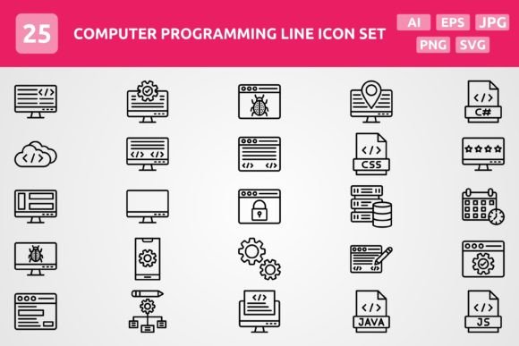 25 Vector Computer Programming Line Icon Graphic Icons By Graphixs Art