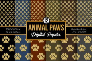 Glitter Animal Paws Print Digital Papers Illustration Modèles de Papier Par Creative Store 1