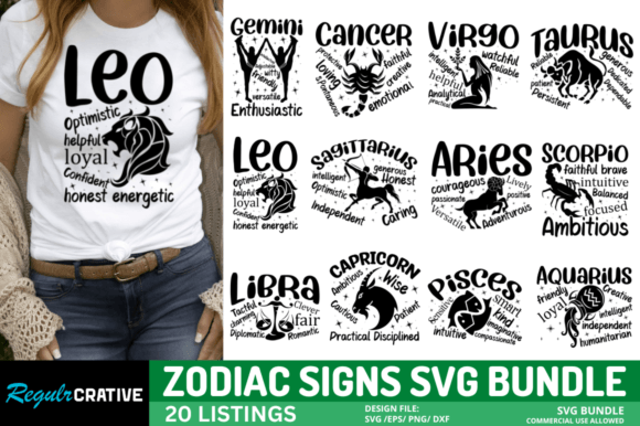 -Zodiac Signs SVG Bundle Gráfico Artesanato Por Regulrcrative