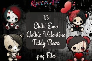 15 Chibi Emo Gothic Love Teddy Bears Graphic AI Illustrations By Clipart Bundles 1
