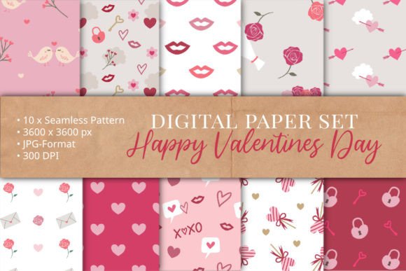 Valentine's Day Seamless Pattern Set Graphic Patterns By Papierquarell