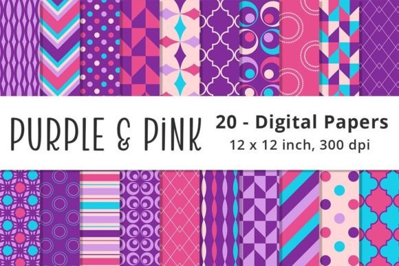 Purple and Pink Digital Paper Background Gráfico Patrones de Papel Por Lemon Paper Lab