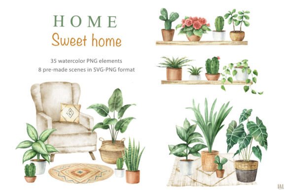 Home Sweet Home. Watercolor Part 2 Graphic Illustrations By Elena Medvedeva
