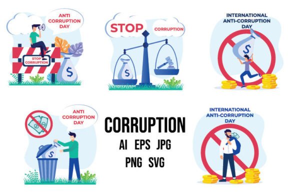 Anti Corruption Slogan Character Set Graphic Icons By Ismunandar Rambe