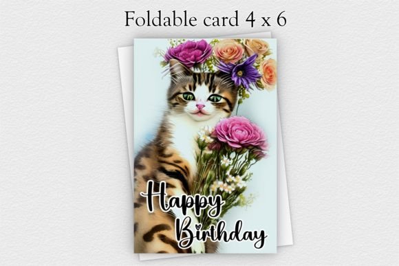 Cat Birthday Card Gráfico Modelos de Impressão Por HanneaArt