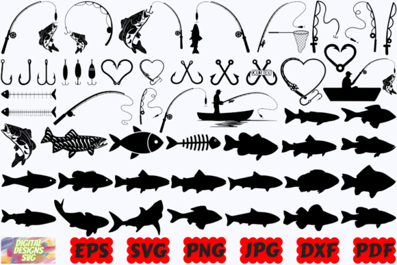 Fishing Silhouette | Fish SVG | Cut File Grafik Plotterdateien Von DigitalDesignsSVGBundle