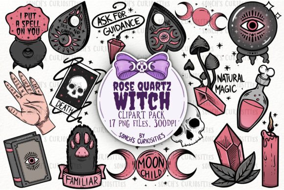 Rose Quartz Witch Clipart Grafika Rękodzieła Przez Sonch's Curiosities