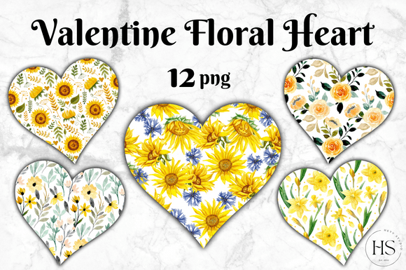 Valentines Day Floral Heart Sublimation Grafik Druckbare Illustrationen Von Heyv Studio