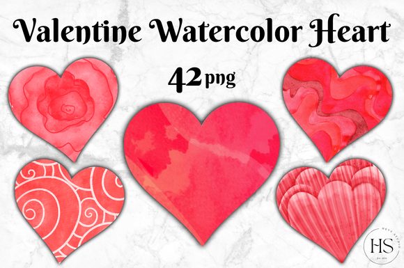 Valentines Watercolor Heart Sublimation Grafik Druckbare Illustrationen Von Heyv Studio