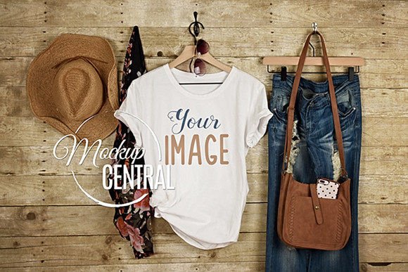 Boho Chic Rustic Woman's T-Shirt Mockup Graphic Product Mockups By Mockup Central