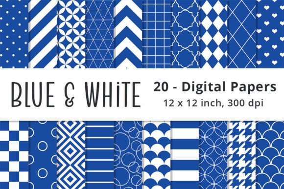 Blue and White Digital Paper Background Graphic Patterns By Lemon Paper Lab