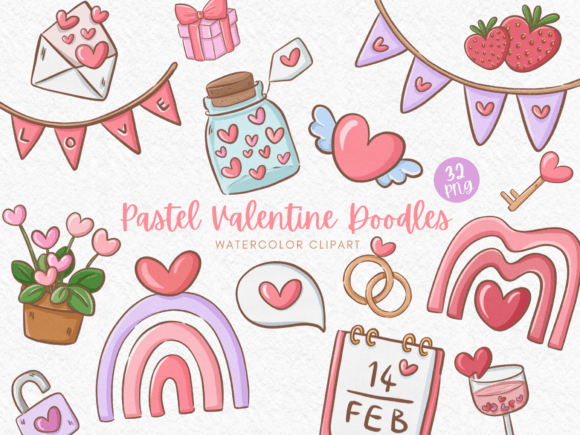 Pastel Valentine Doodles Graphic Illustrations By Akiravilla