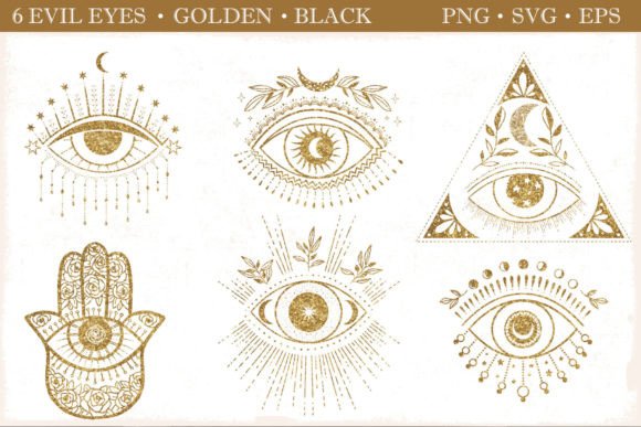Celestial Gold and Black Evil Eyes Svg Graphic Crafts By Marie Dricot