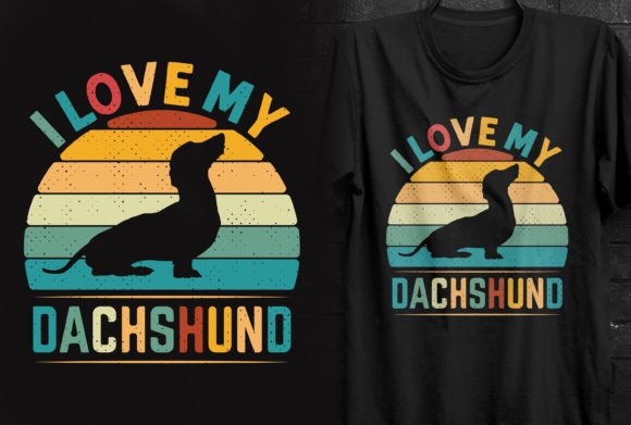 I Love My Dachshund Dog Vintage T-shirt Illustration Designs de T-shirts Par Design_Lands