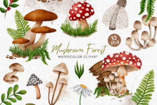Mushroom Forest Watercolor Clipart Grafica Illustrazioni Stampabili Di Akiravilla 1