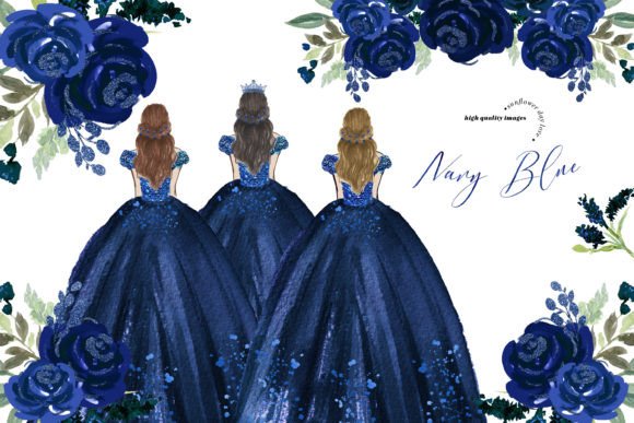Navy Blue Princess Dresses Clipart Illustration Illustrations Imprimables Par SunflowerLove