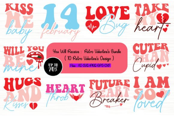 Retro Valentines Bundle Graphic T-shirt Designs By BEST DESINGER 36