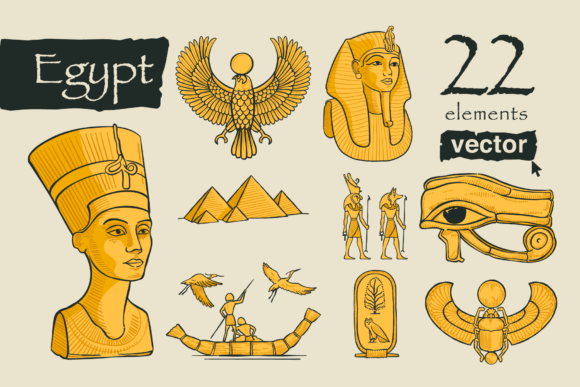 Ancient Egypt Vector Illustrations Set Graphic Illustrations By kaer_cf