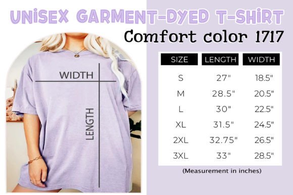 Comfort Colors 1717 Size Chart T-Shirt Graphic Product Mockups By evarpatrickhg65