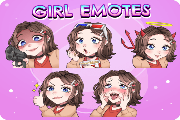 Custom Twitch Emotes with Dark Hair [2] Graphic Illustrations By fromporto