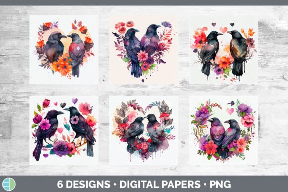 Valentines Crow Backgrounds | Digital Sc Grafica Illustrazioni Stampabili Di Enliven Designs