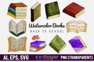Hand Drawn Watercolor Books Vector Graphic Illustrations By XpertDesigner 1