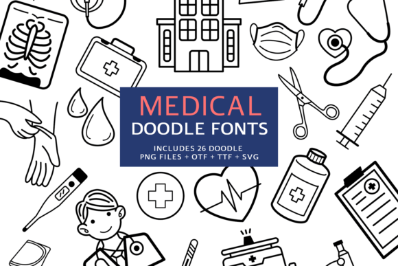 Medical Doodle Dingbats Font By digitalplannerland