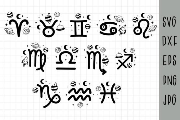 Zodiac Sign Clipart, Zodiac Svg Bundle Gráfico Ilustrações para Impressão Por Nataka