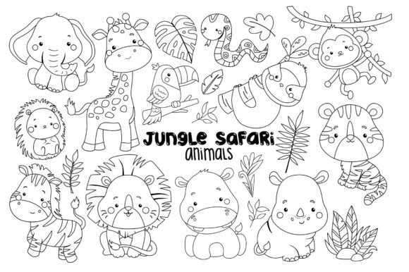 Jungle Animal Clipart Coloring Graphic Illustrations By Inkley Studio