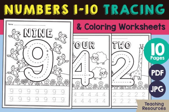 Preschool Numbers 1-10 Worksheets Gráfico Preescolar Por Emery Digital Studio