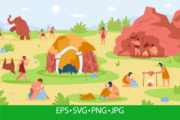 Primitive People Life Scene Graphic Illustrations By frogella.stock