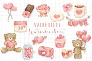Watercolor Valentines Day Cute Bear Graphic Illustrations By mickiiz_digital_art 1