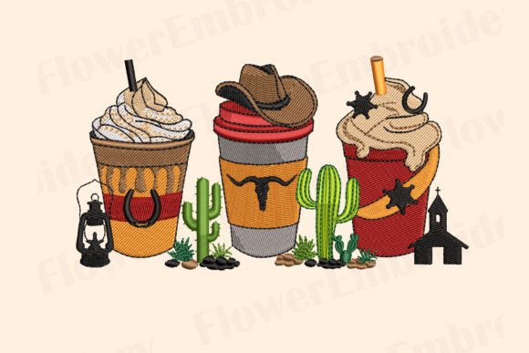 Western Coffee Boho Embroidery Design By FlowerEmbroidery