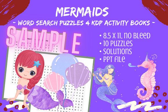 10 Mermaids Topic Word Search Puzzles Grafik KDP-Interieurs Von Tomboy Designs
